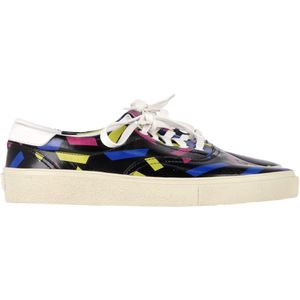 Saint Laurent Gedrukte Lage Sneakers in Zwart Leer