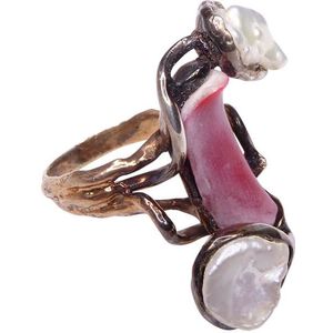 Christian Zilveren ring met parelmoer en koraal