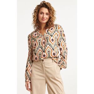 Smashed Lemon 23530 dames chique v-hals top met neutrale tribal print