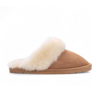 Luna - Muiltjes - Kastanjebruin Suède - Dames - Winterpantoffels van Echt Schapenvacht