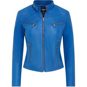 Dames blauw slim-fit leren bikerjack - Maldon