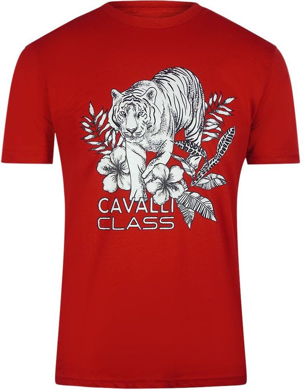 Cavalli Class Tiger Floral Logo Rood T-shirt