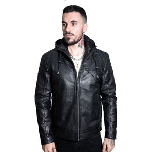 Heren - Bomberjack - Zaria - Leren - Met Capuchon - Zwart