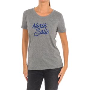 North Sails - T-shirt - Grijs - Dames - Katoen - Korte Mouwen - Geribbelde Halslijn