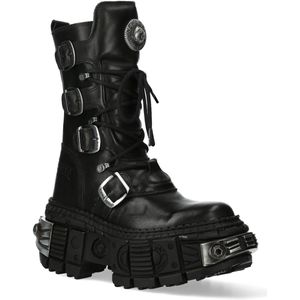 New Rock - WALL1473-S3 - Halfhoge Leren Laarzen - Zwart - Unisex