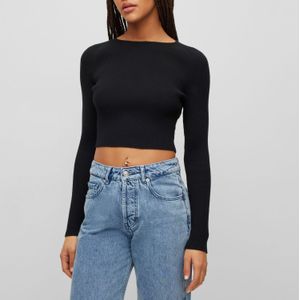 Hugo - Saneriny - Trui - Zwart - Lange Mouwen - Fijne Ribstructuur