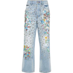 Philipp Plein - Denim Broek High Rise Fit Crystal - Blauw - Dames