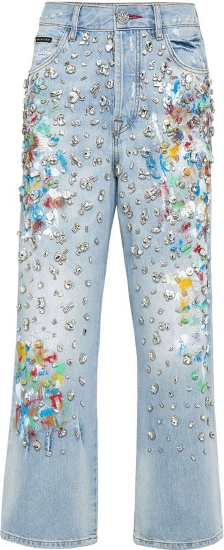 Philipp Plein - Denim Broek High Rise Fit Crystal - Blauw - Dames