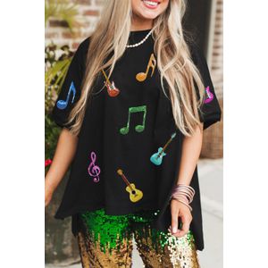 Pailletten Muzieknoot Gitaar T-shirt