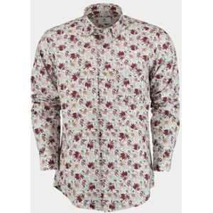 Bos Bright Blue Casual hemd lange mouw dark red leaves 28214/v05