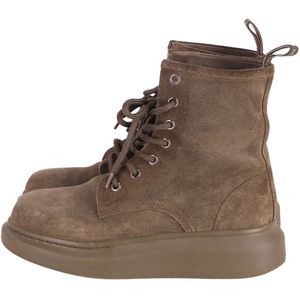 Alexander McQueen Veters Combat Boots in Khaki Suède