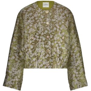 1s1205-12293 - Gevoerd Boxy Jasje - Misty Lime - Jacquard Stof