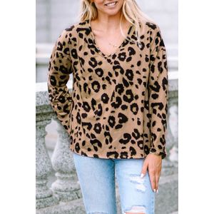 Leopardprint V-hals Gebreide Top
