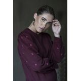 Geisha - 52870 - Trui - Bordeauxrood - Met Ronde Hals En Subtiele Pareldetails