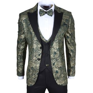 Heren 4-delige Groene Paisley Trouwsuit Perfecte Pasvorm