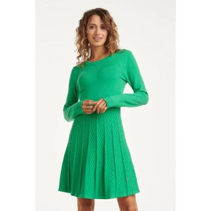 Smashed Lemon - 23828 - Ronde Hals Jurk - Groen - Wijd Uitlopende Rok