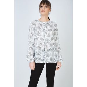 Conquista Fashion - Bloementop - Lange Mouwen - Ronde Hals - Knoopsluiting in de Nek