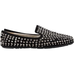 Jimmy Choo Studded Smoking Slippers in Zwart Suède