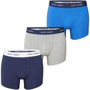 Happy Shorts Heren boxershorts trunks effen blauw/grijs 3-pack