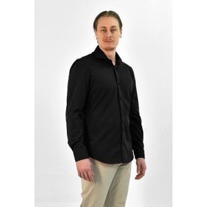 Vercate - Strijkvrij Overhemd - Zwart - Japanese Knitted - Piqué Katoen - Slim Fit - Lange Mouw