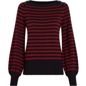 King Louie - Marie Bell Top Loop Stripe - Gebreide Trui - Zwart met Donkergroene Strepen