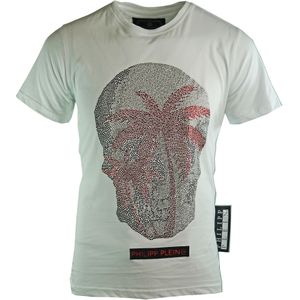Philipp Plein - MTK3070 01 - T-shirt - Wit - Schedelmotief met Diamante Detaillering