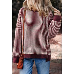 Gestreepte gebreide ronde halstrui