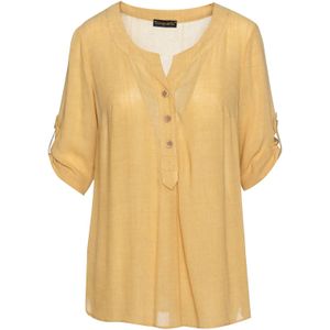 Linnen Look Blouse - Zomerblouse - ¾ Mouwen - Ongelijke Afgeronde Zoom