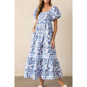 Bloemen Puff Sleeve Smocked Maxi Jurk