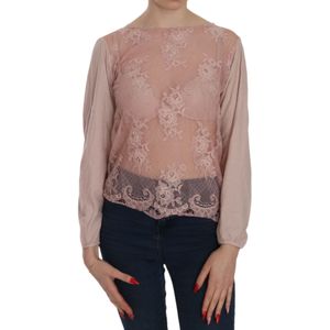 PINK MEMORIES Roze Kanten Doorzichtig Lange Mouwen Blouse