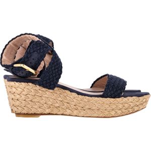 Stuart Weitzman Gevlochten Band Espadrille Wedge Sandalen in Marineblauw Jute
