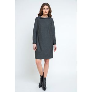 Casual - H-Line - Midi Dress - Lange Mouw - Opstaande Kraag