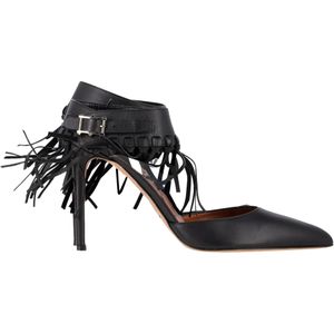 Valentino Garavani Fringed Enkelsandalen met Bandje in Zwart Leer