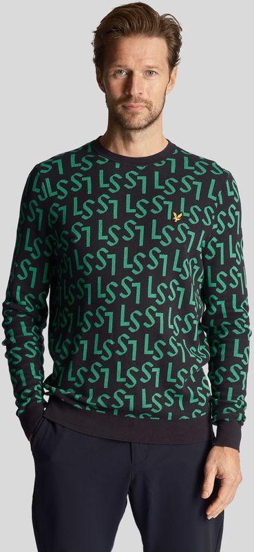 Lyle & Scott - Monogram - Gebreide Trui - Donker Marineblauw - Ronde Hals