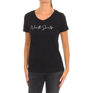 North Sails - T-shirt - Zwart - Katoen - Korte Mouwen met Geribbelde Hals