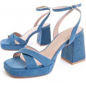 Montevida - Heel Sandal Festsand - Blauw - Dames Sandalen met Hoge Hak