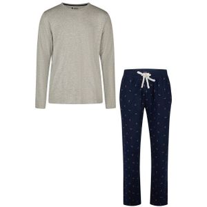 Happy Shorts Heren kerst pyjama set shirt + broek grijs/donkerblauw zuurstok print