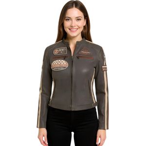 Dames - Bikerjack - Bruin - Dalby - Leren Jack met Racebadges