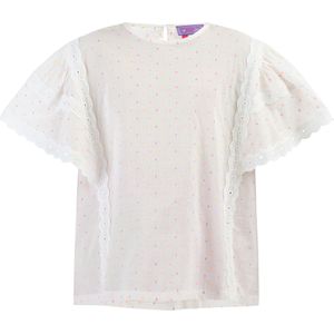 Mymo - Blouse - Wit - Meisje - Korte Mouwen - Pastelkleurige Stippen
