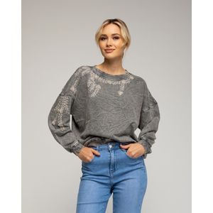 Sweater - Pailletten - Sweatshirt met Pailletten op de Kraag en Mouwen