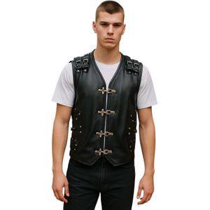 Heren - Biker Leren Vest - Zwart - Oudtshoorn