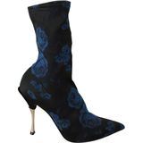 Dolce & Gabbana Vrouwen zwart Stretch Blue Roses enkellaarsjes schoenen