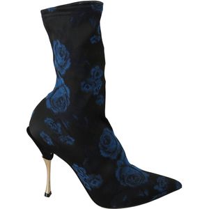Dolce & Gabbana Vrouwen zwart Stretch Blue Roses enkellaarsjes schoenen