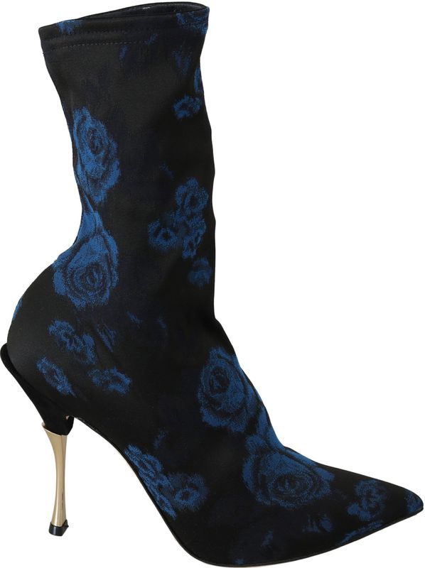 Dolce & Gabbana Vrouwen zwart Stretch Blue Roses enkellaarsjes schoenen