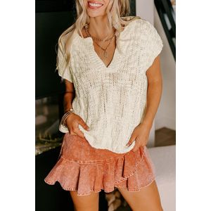 Korte Mouwen V-hals Gebreid Trui