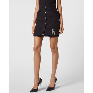 Philipp Plein - Tweed Minirok Crystal Skull - Zwart - Dames