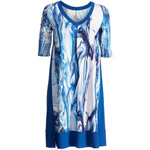 Conquista - V Hals Jurk - Koningsblauw - A-lijn Silhouet - ½-Mouwen