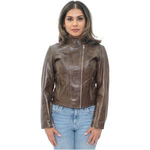 Dames - Leren Bikerjack - Bruin - Celaya