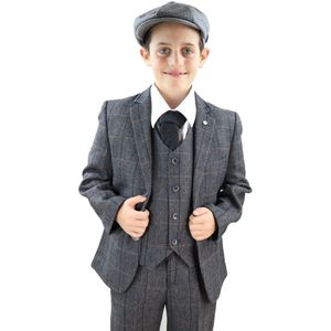 3-delig - Houtskoolgrijs - Pak - Visgraat-tweedruit - Voor Jongens