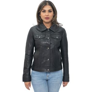 Dames - Leren Denim Jeansjack - Anderlecht